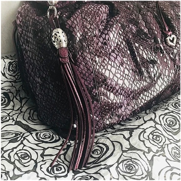 Brighton Purple Nolita Python Embossed Leather Shoulder Bag With Dust Bag NWT - Picture 5 of 14